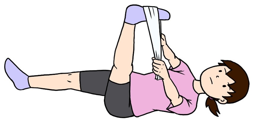 タオルストレッチをしている女性のイラスト